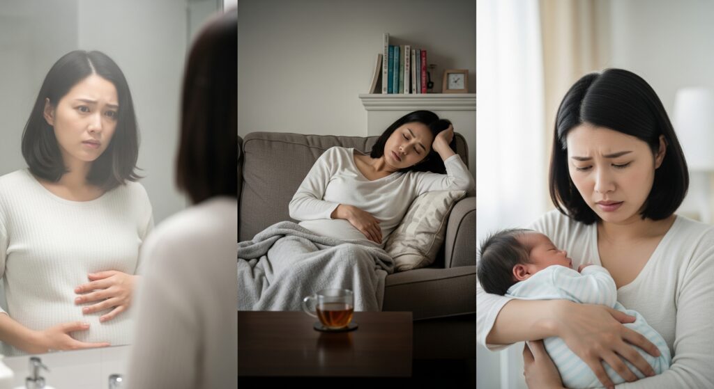 産後のママがフィットネスをできずに悩む様子