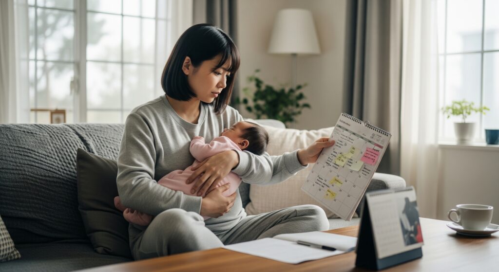 産後のボディメイクの計画を立てるママ