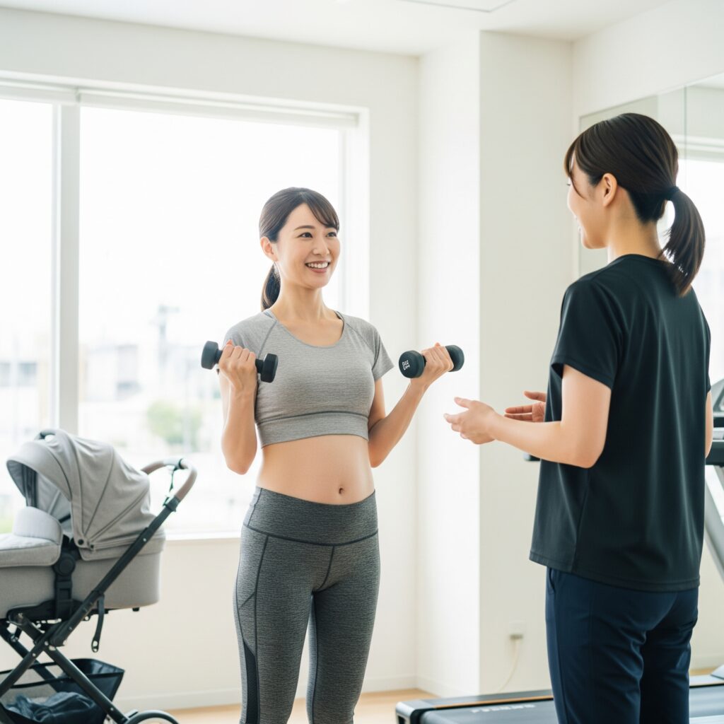 産後のダイエットでパーソナルトレーニングを受けているママ