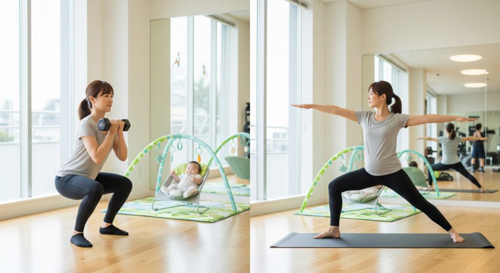産後太りの解消のためジムに通うママ