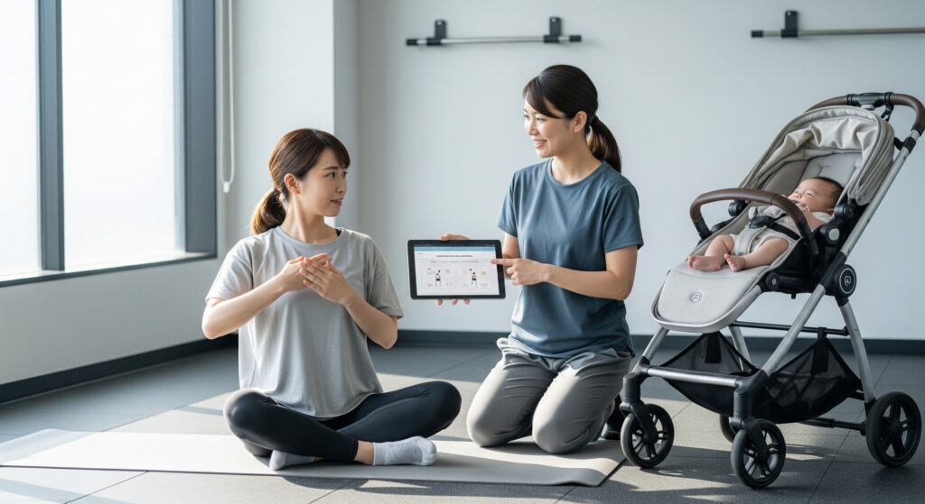 産後のダイエットでパーソナルトレーニングを受けている女性