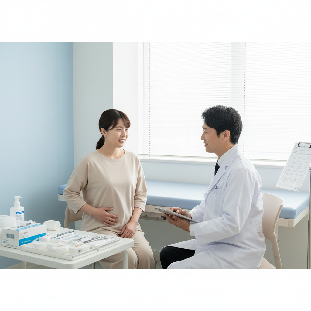 帝王切開後の産後ダイエット開始時期について医師に相談する日本人ママの様子
