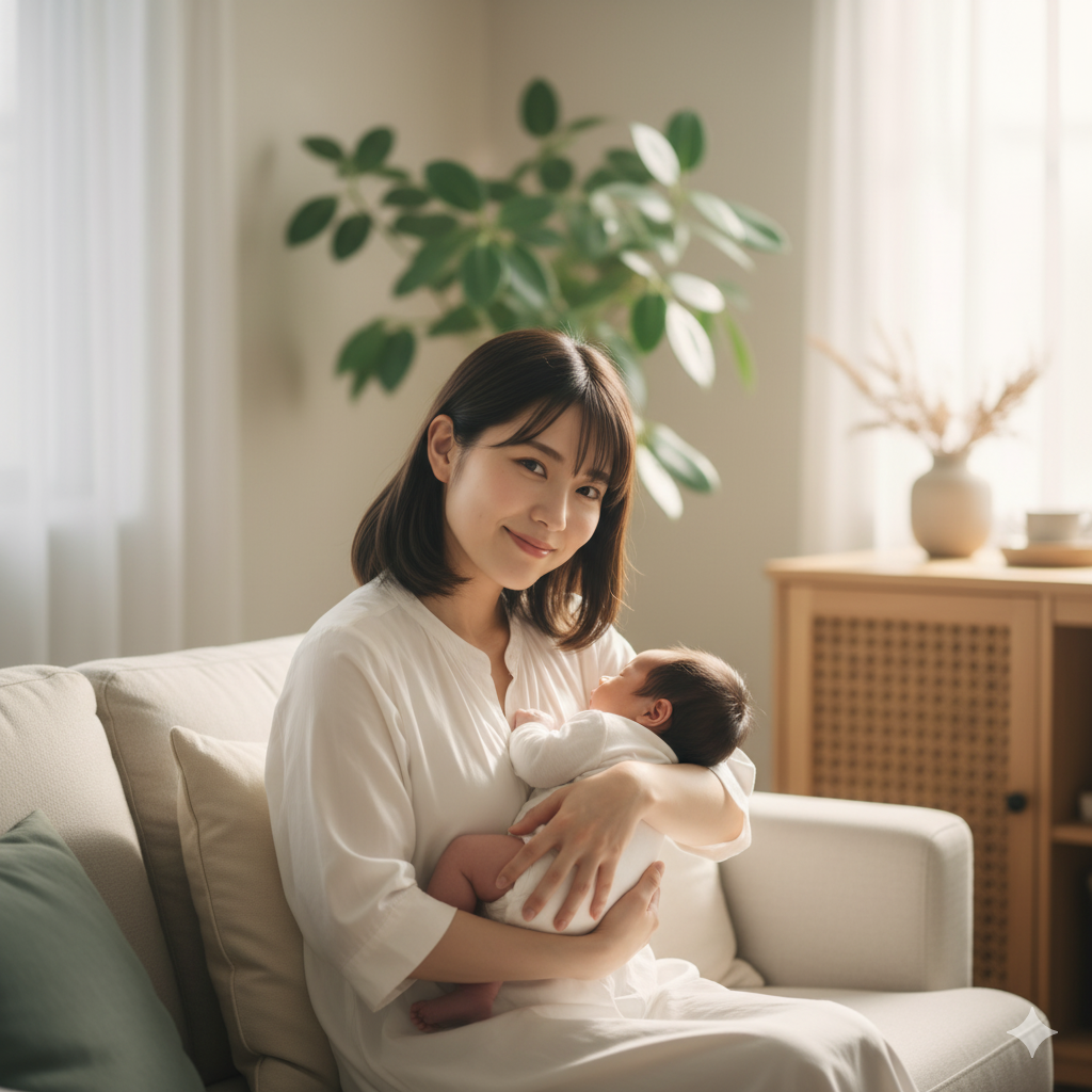 帝王切開後でも前向きに産後のお腹ケアに取り組むママと赤ちゃん
