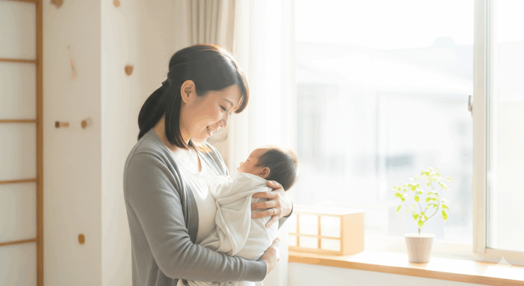 産後のダイエットでマイナス 10 キロを目指すママが、無理をせず休養を取りながら体調を整えている様子