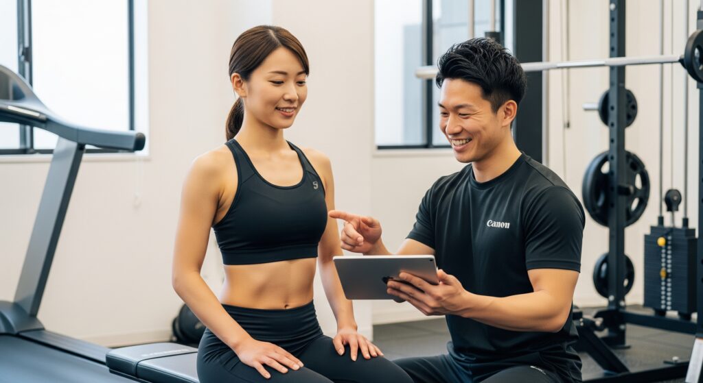 結婚式1ヶ月前のダイエットでパーソナルトレーナーと計画を練る花嫁