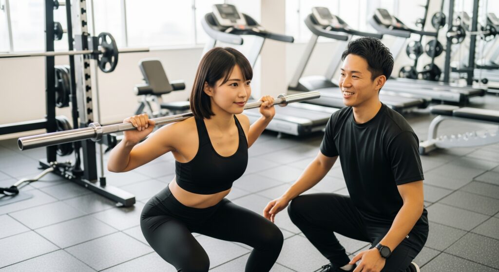 結婚式のための追い込みダイエットのためにパーソナルトレーニングを受けている花嫁