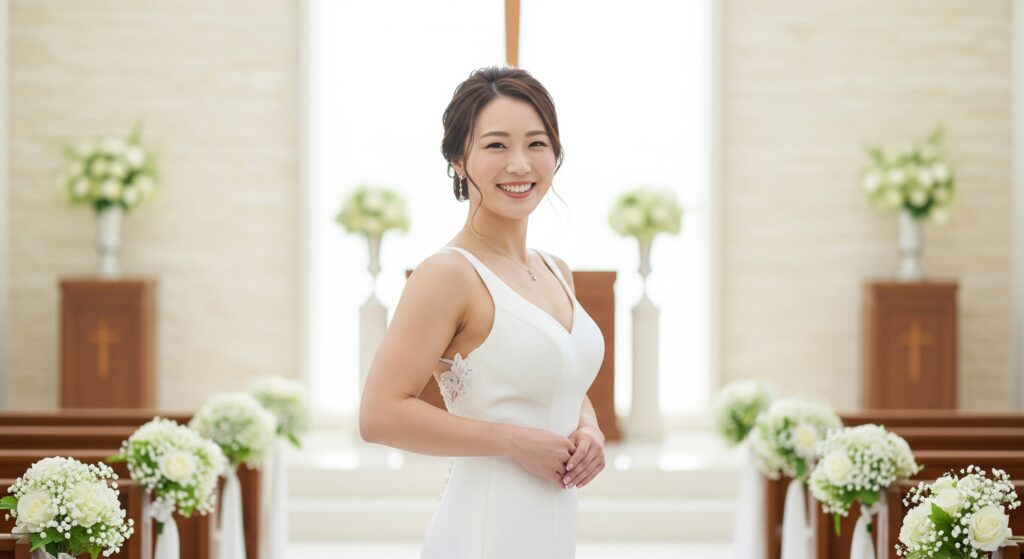 -10kgのダイエットに成功し、理想の姿で結婚式に臨む女性
