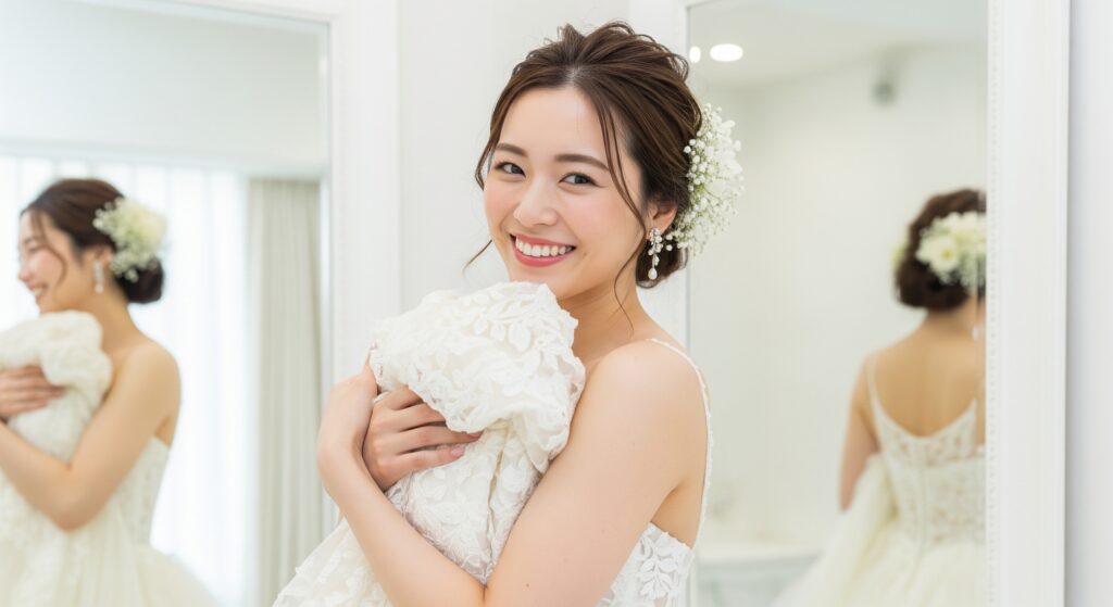 結婚式に向けてのダイエットに成功し、理想の状態で式当日を迎えた花嫁