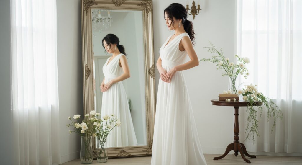 スタジオウェディングのためのトレーニングに成功し、理想の姿で当日を迎えた花嫁