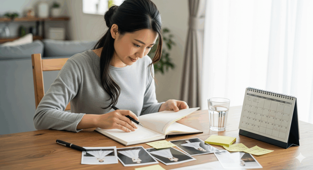 結婚式のために15キロのダイエットを目指す花嫁がスケジュールを立てるシーン