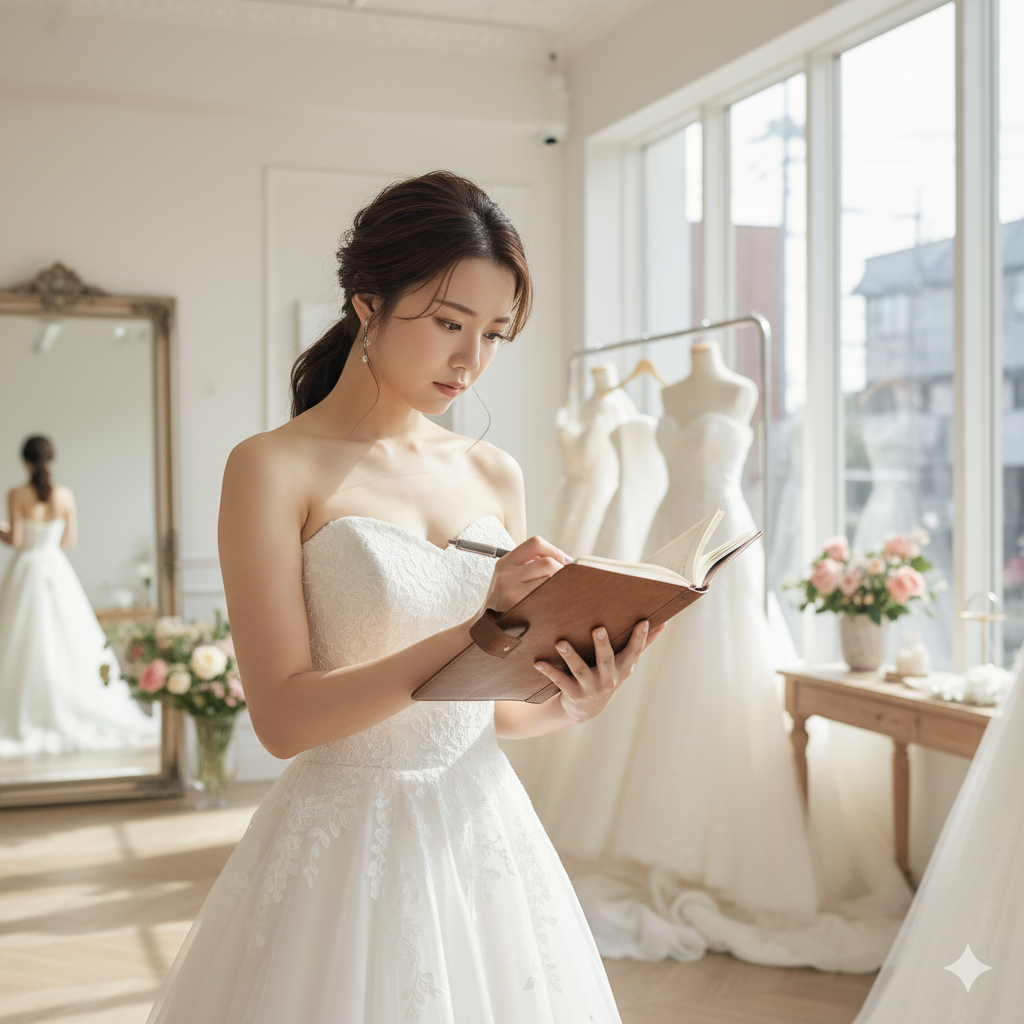 半年間のダイエット計画を立てる花嫁がスケジュール帳を見ている様子