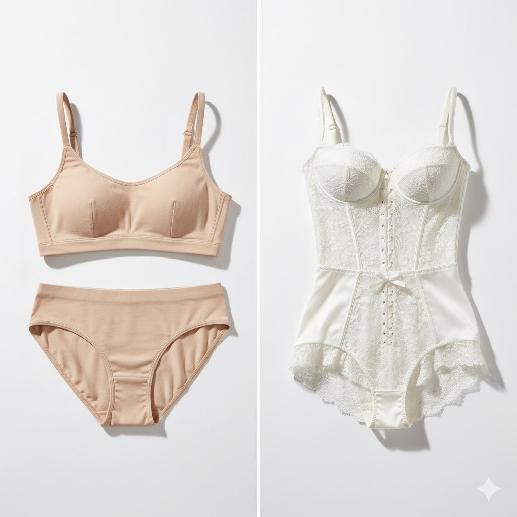 普通の下着とブライダルインナーを並べて比較した写真イメージ