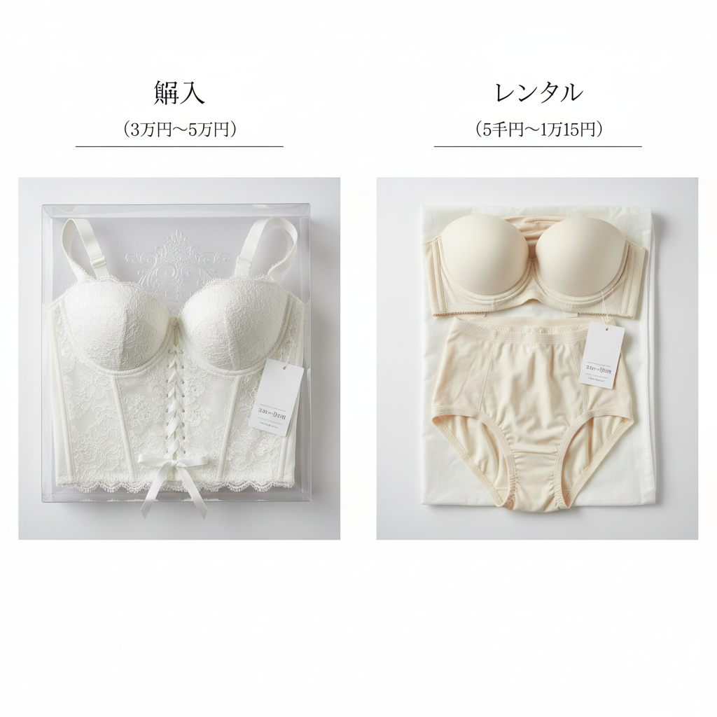 購入とレンタルのブライダルインナーの価格比較を示した写真風イメージ