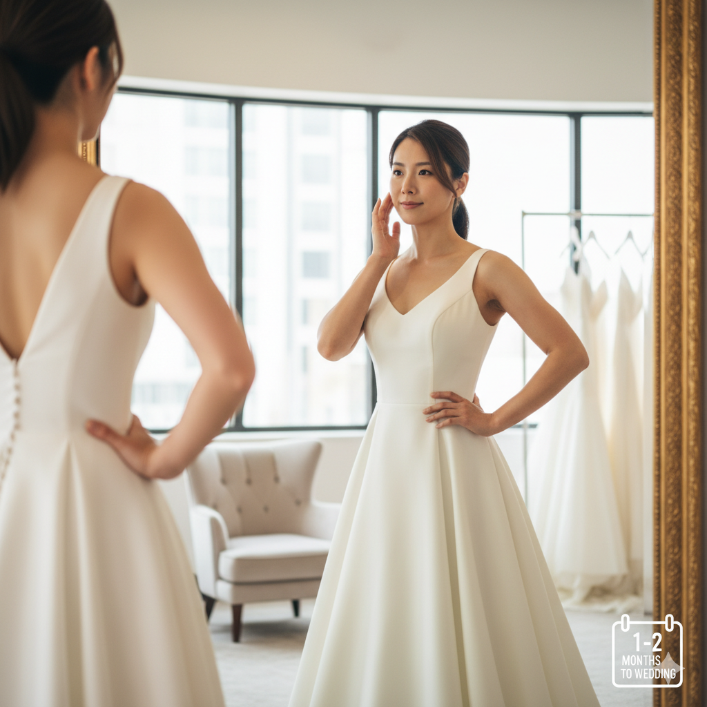 半年間のダイエットの5か月目に、顔・二の腕・ウエスト・背中を重点的にケアしている花嫁のイメージ
