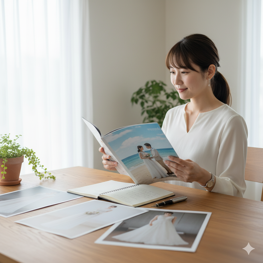 フォトウェディングのロケーションを計画する花嫁の姿