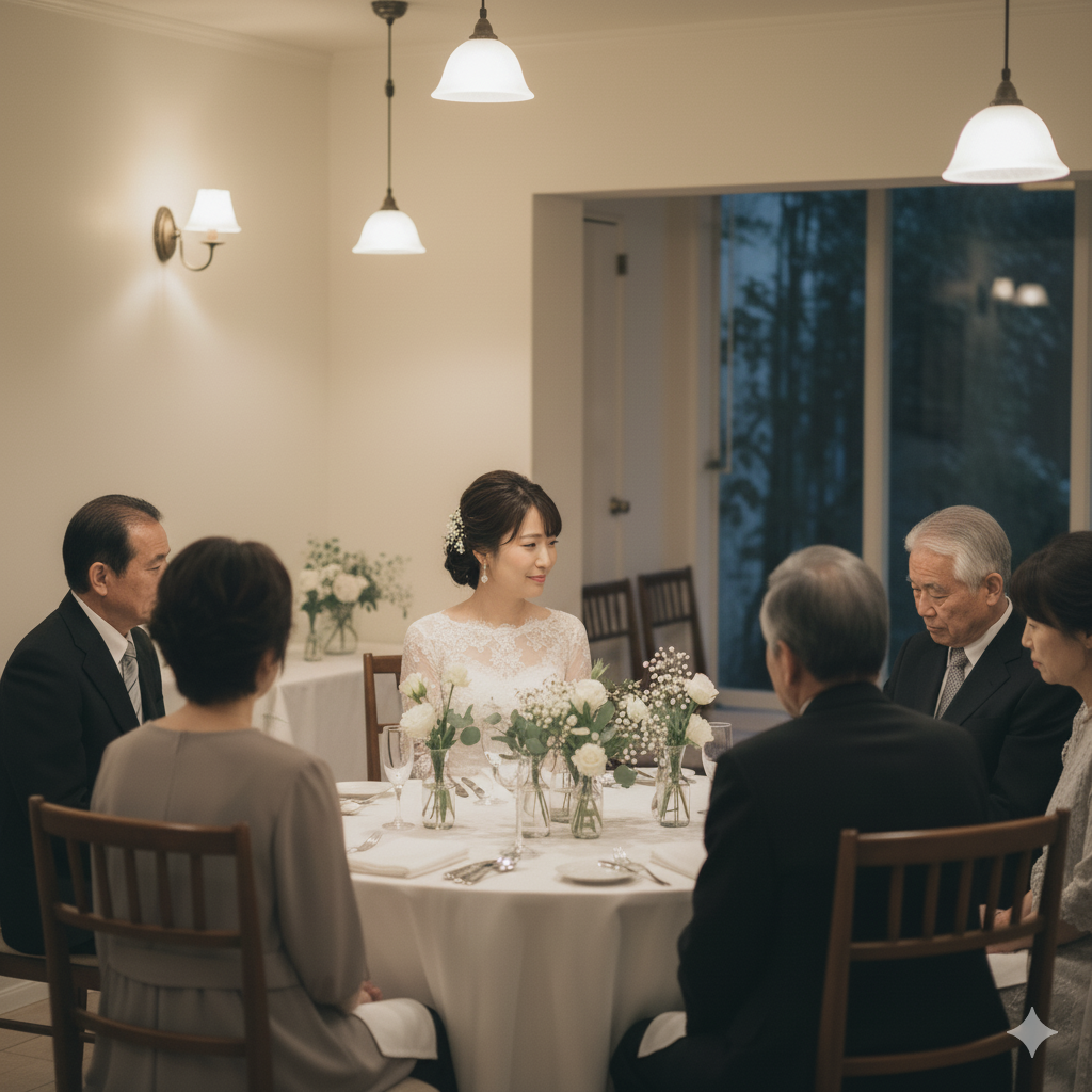 静まり返った親族婚の披露宴で、少し物足りなさを感じる花嫁の様子