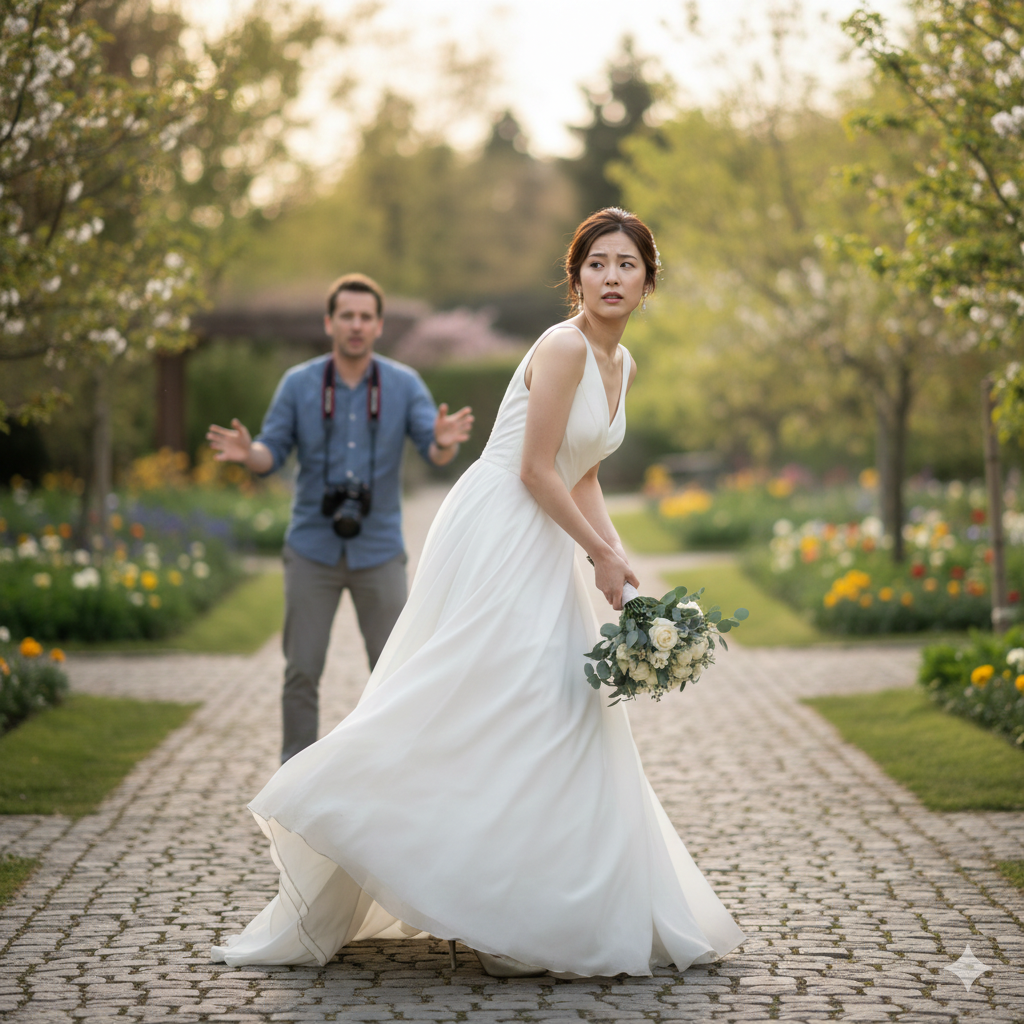 カメラマンの指示についていけず戸惑う花嫁